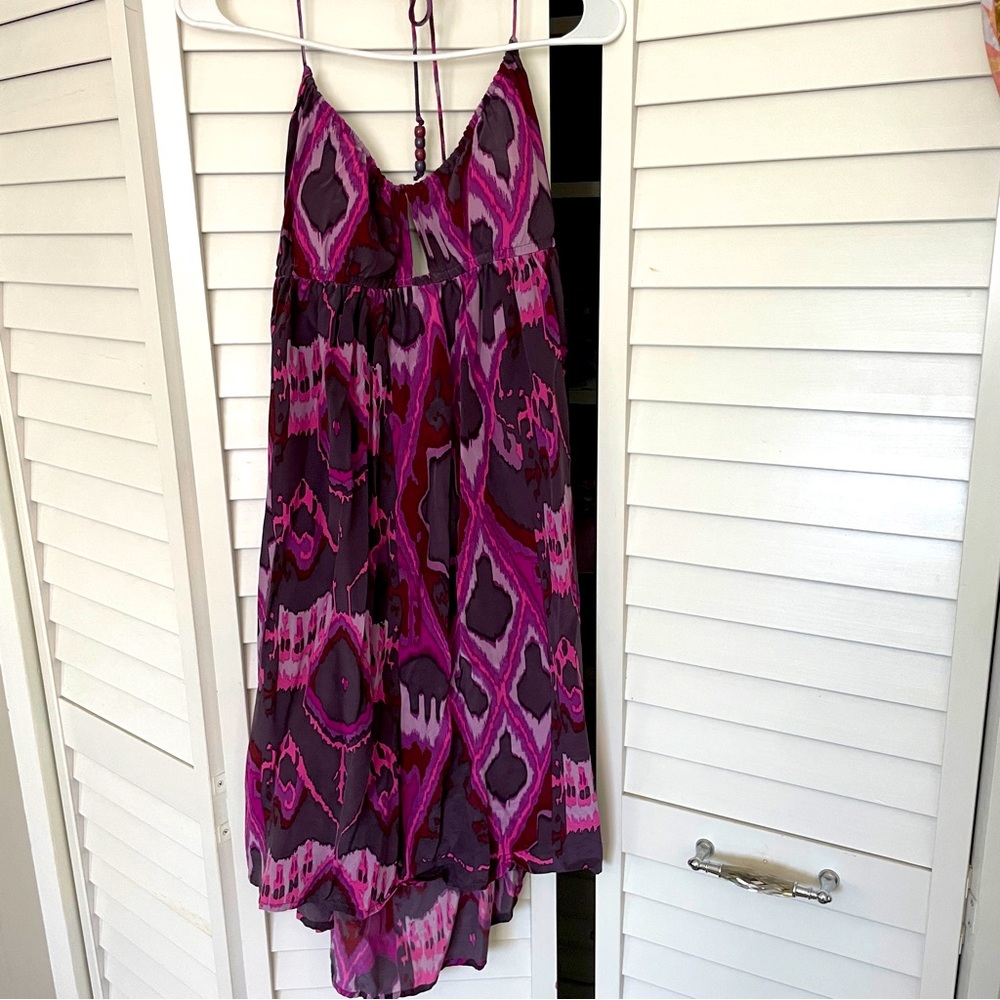 Plenty by Tracy Reese Purple Silk Halter Tie Dress Sz 10 Ikat Print - Picture 2 of 7